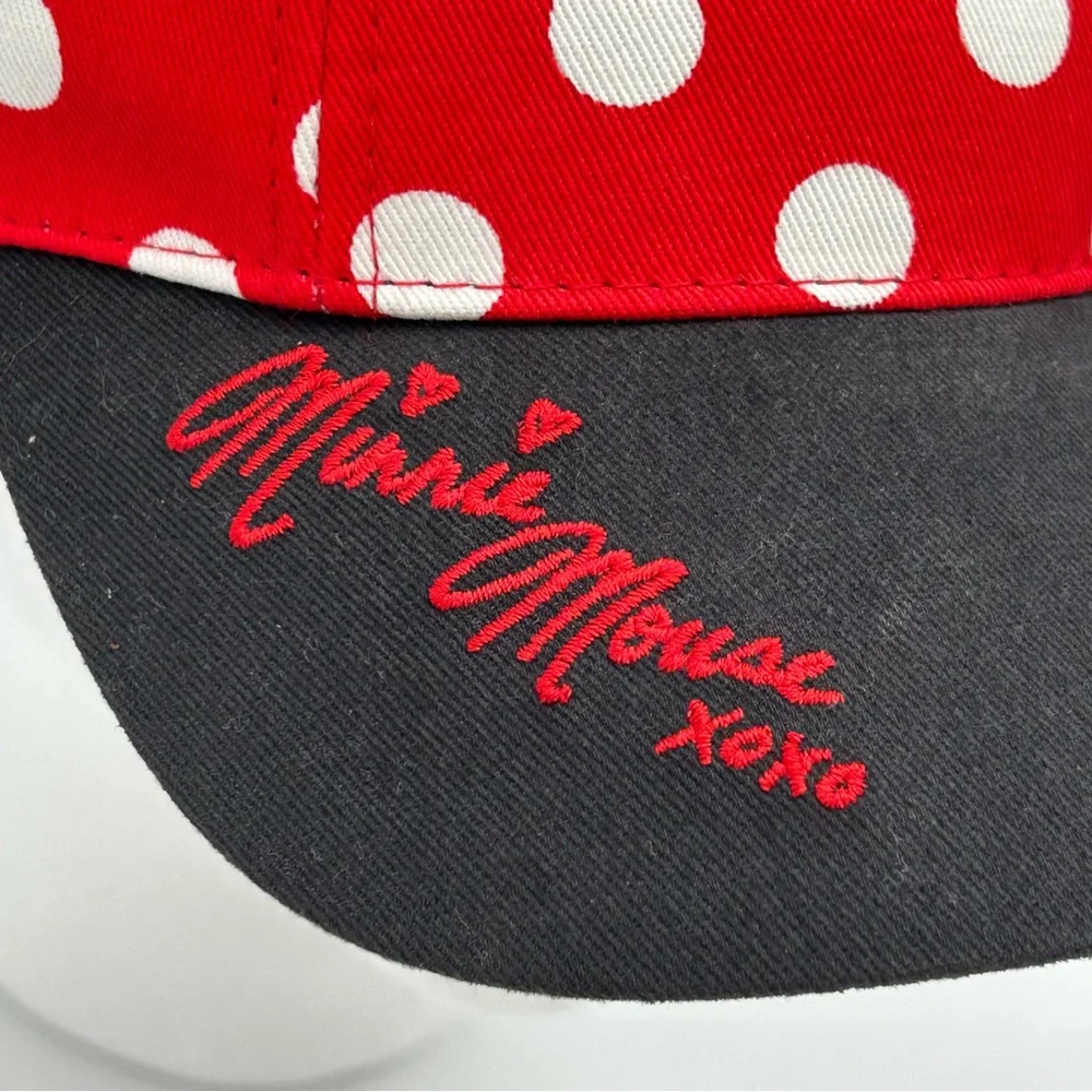 Disney Parks Minnie Mouse Ballcap Hat Youth Ears Bow Embroidery Red Polka‎ Dot